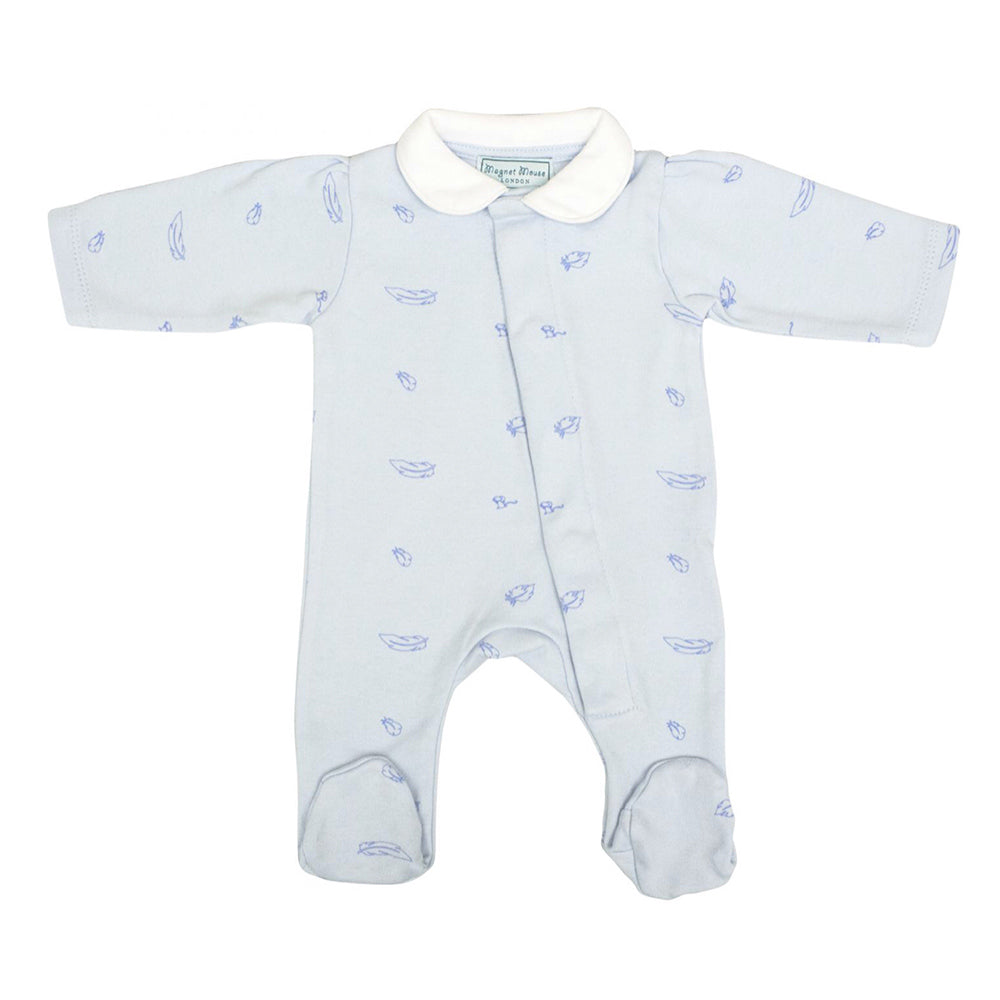 Baby blue Organic Cotton sleepsuit | feather print