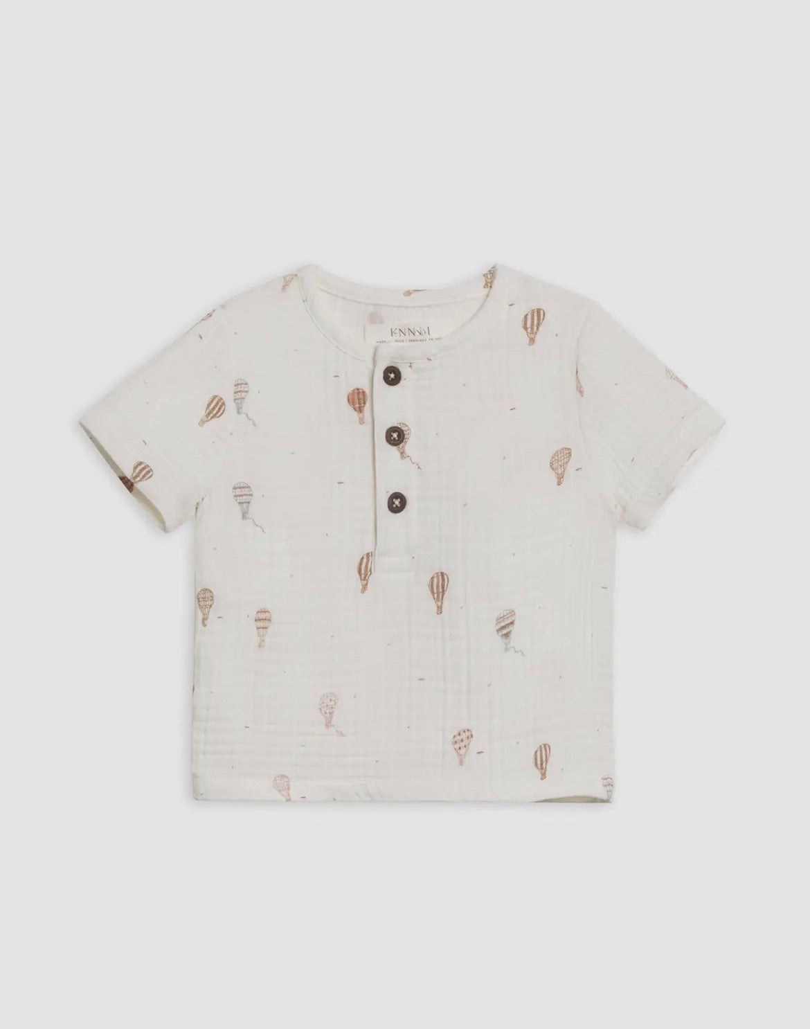 Organic cotton muslin Henley-Hot Air Balloon