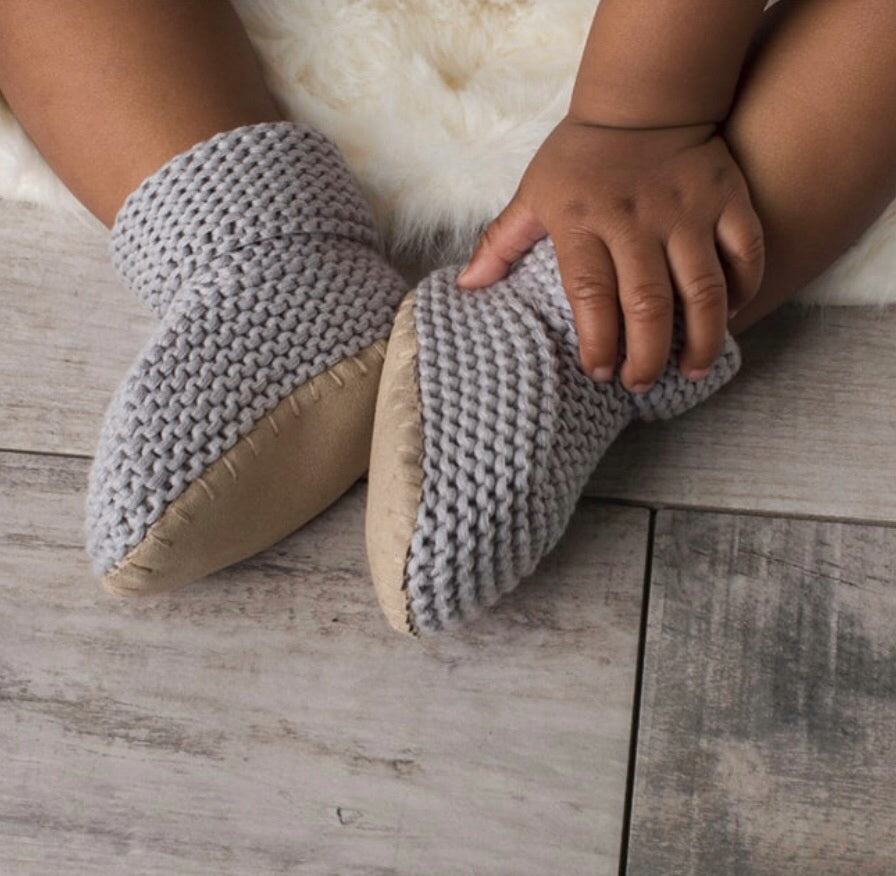 Grey Knit Baby Slippers