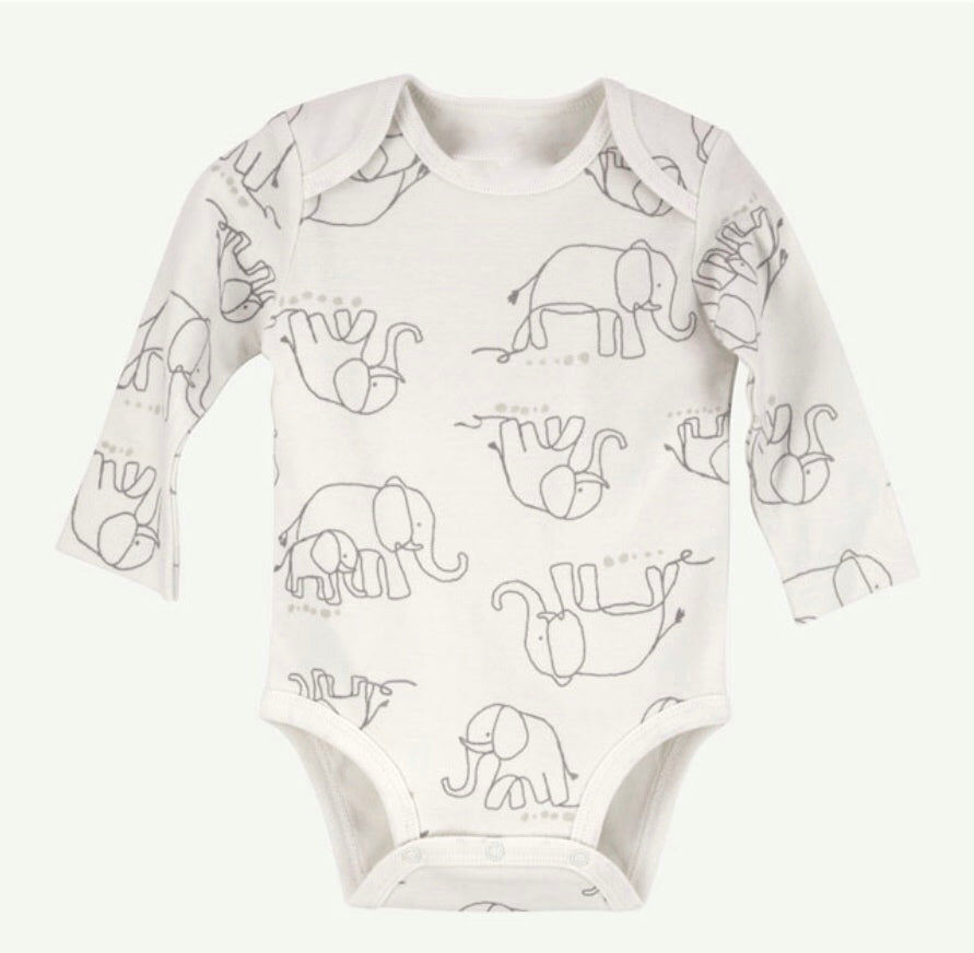 Light Grey and White Elephant Print Bodysuit